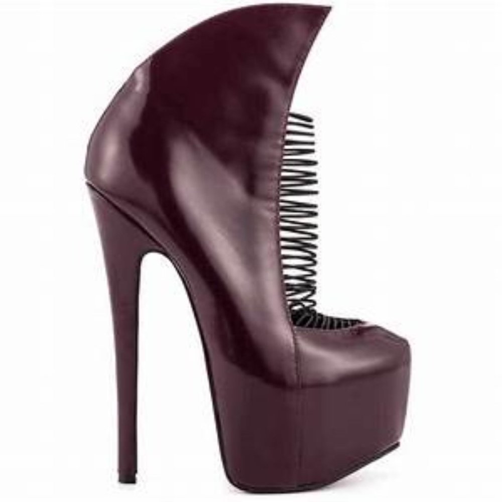 London Trash Crime Burgundy Leather Stiletto Boot